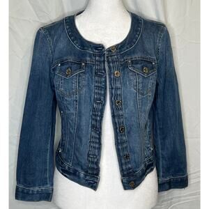 NWOT-Womens White House Black Market Embellished Denim Jacket, Med Wash, Sz 4